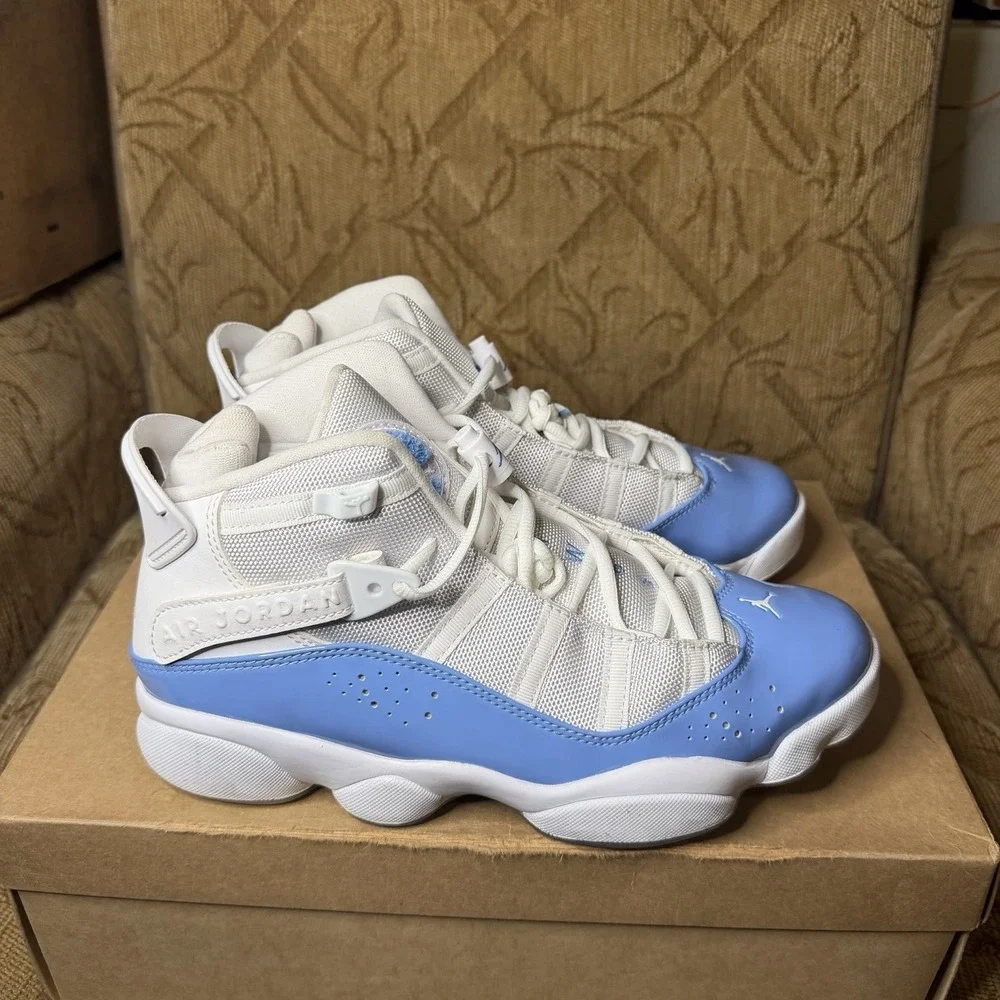 Nike Air Jordan 6 Rings UNC White Blue Ice CW7037-10 Men's Size 8.5 Sneakers